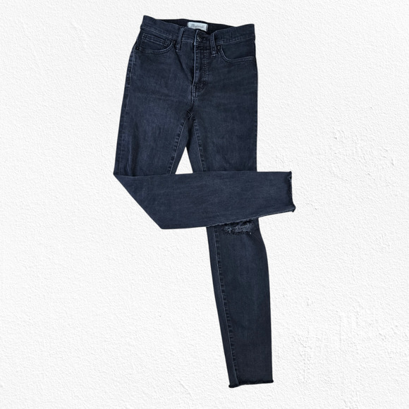 Madewell Washed Black Distressed 9 in High Rise Ankle Crop Skinny Jeans Size 25 - Picture 1 of 10